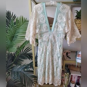 Mint Green and Lace and Silk Dress Women's Size XS Yamak for Bebe